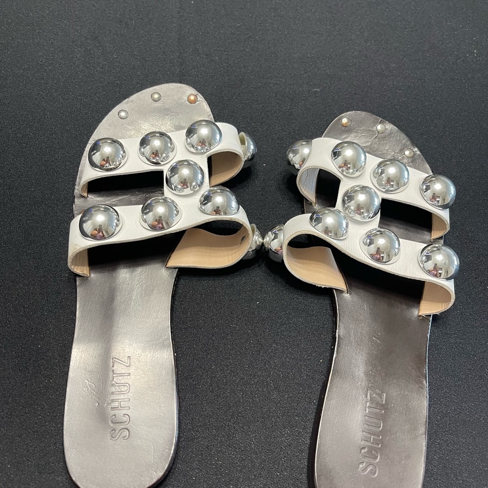 SCHUTZ Metallic Silver and Black Sandals